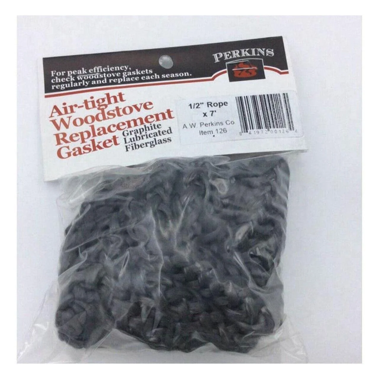 AW Perkins 1/2" X 84" Black Graphite 126 Bagged Wood Stove Door Gasket Rope