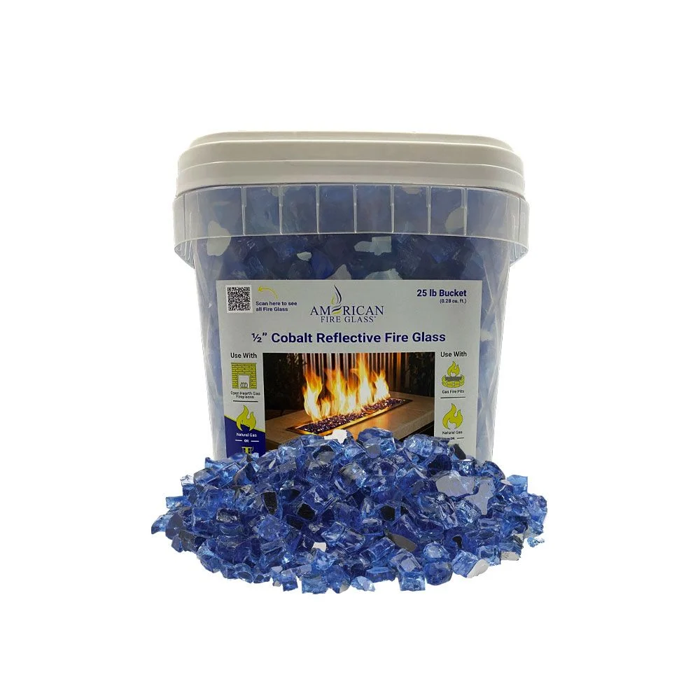 American Fireglass 1/2" Cobalt Reflective Fire Glass (25 lbs in Bucket)