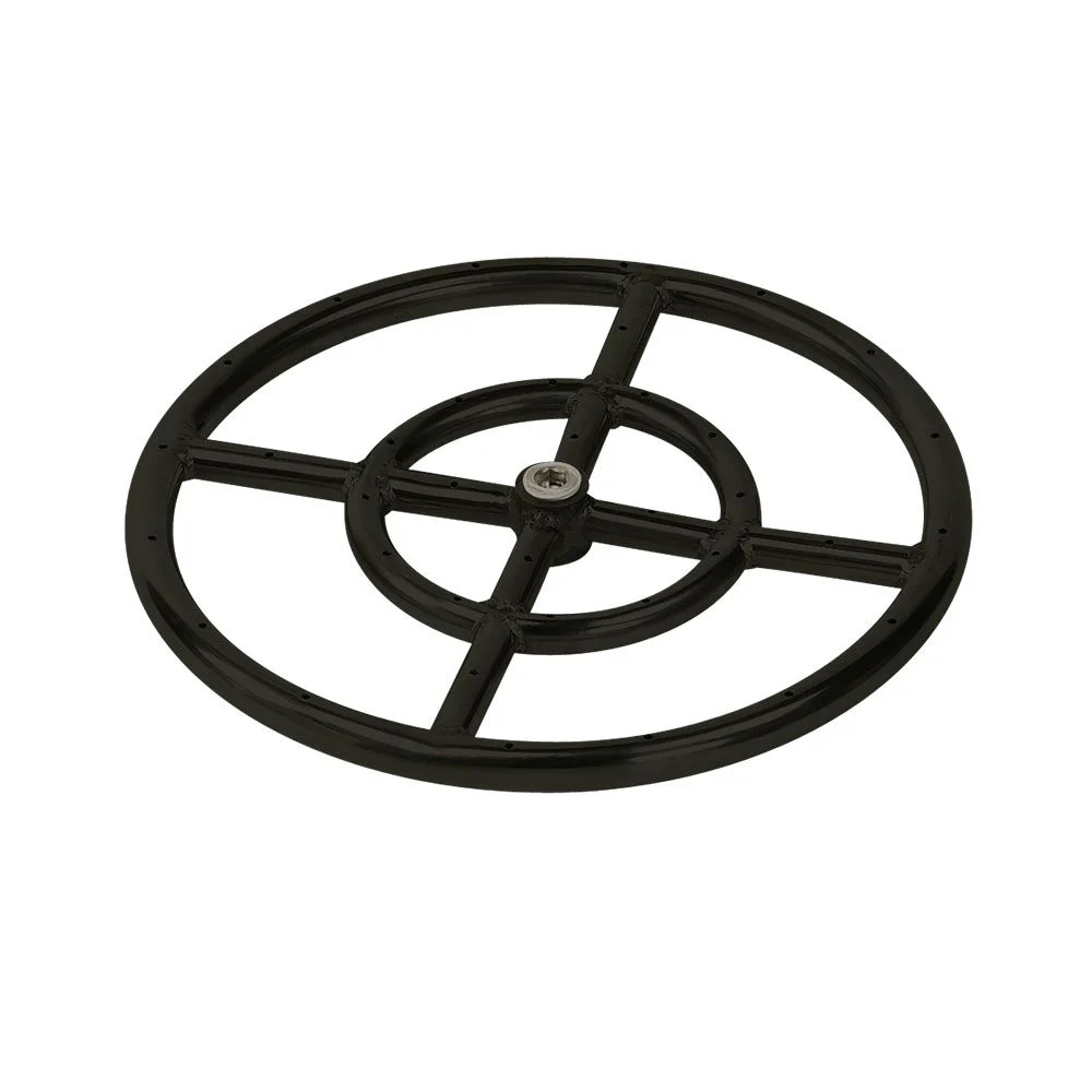 American Fireglass 12" Double-Ring Round Black Steel Burner with a 1/2" Inlet