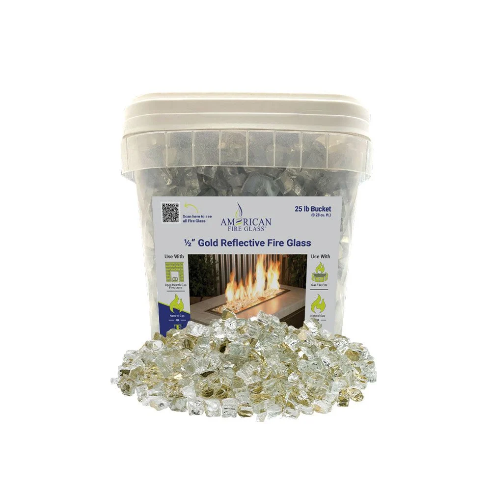 American Fireglass 1/2" Gold Reflective Fire Glass (25 lbs in Bucket)
