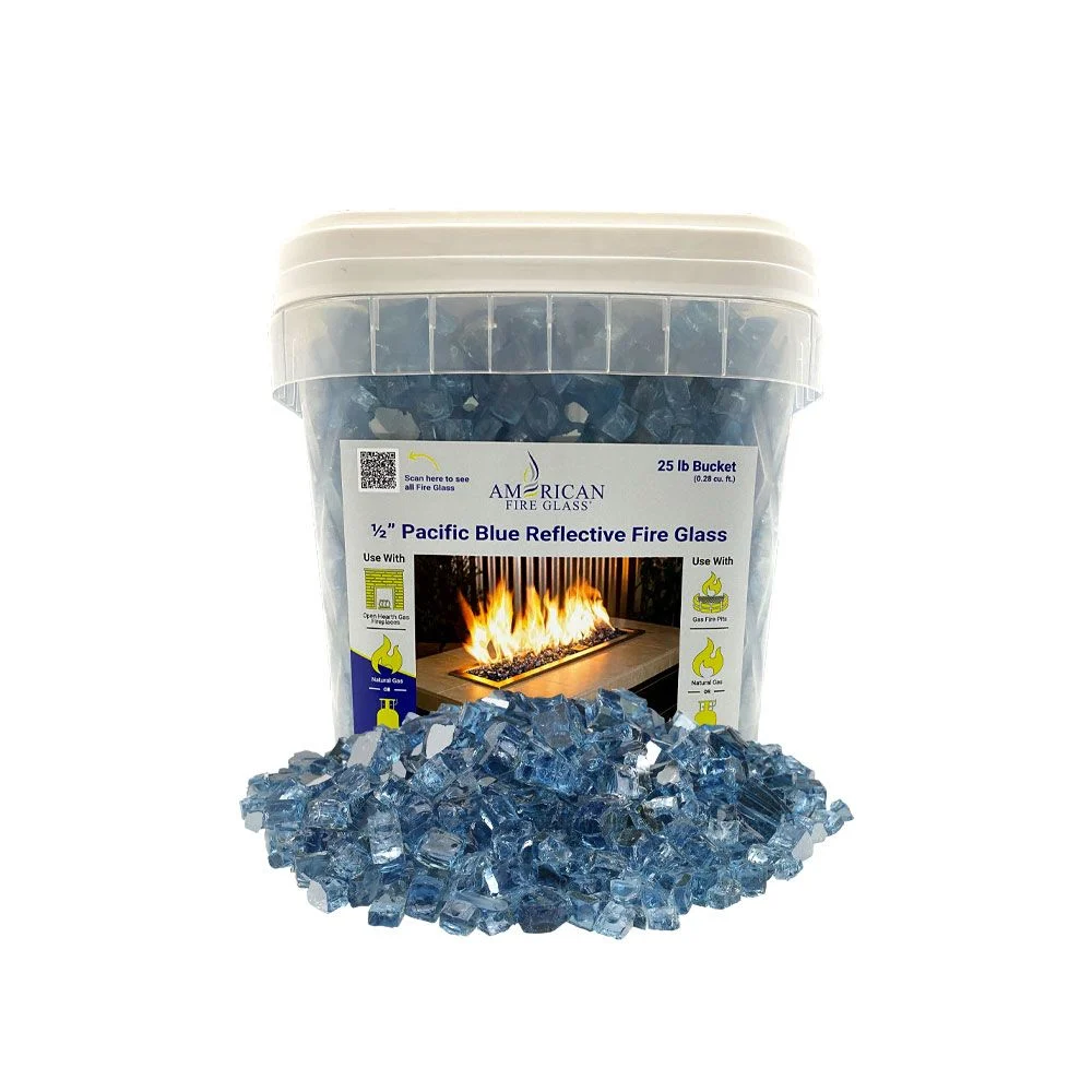 American Fireglass 1/2" Pacific Blue Reflective Fire Glass (25 lbs in Bucket)