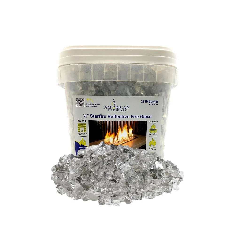American Fireglass 1/2" StarFire Reflective Fire Glass (25 lbs in Bucket)
