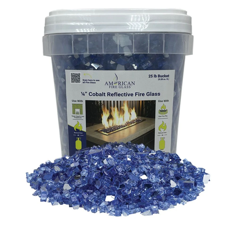 American Fireglass 1/4" Cobalt Reflective Fire Glass (25 lbs in Bucket)