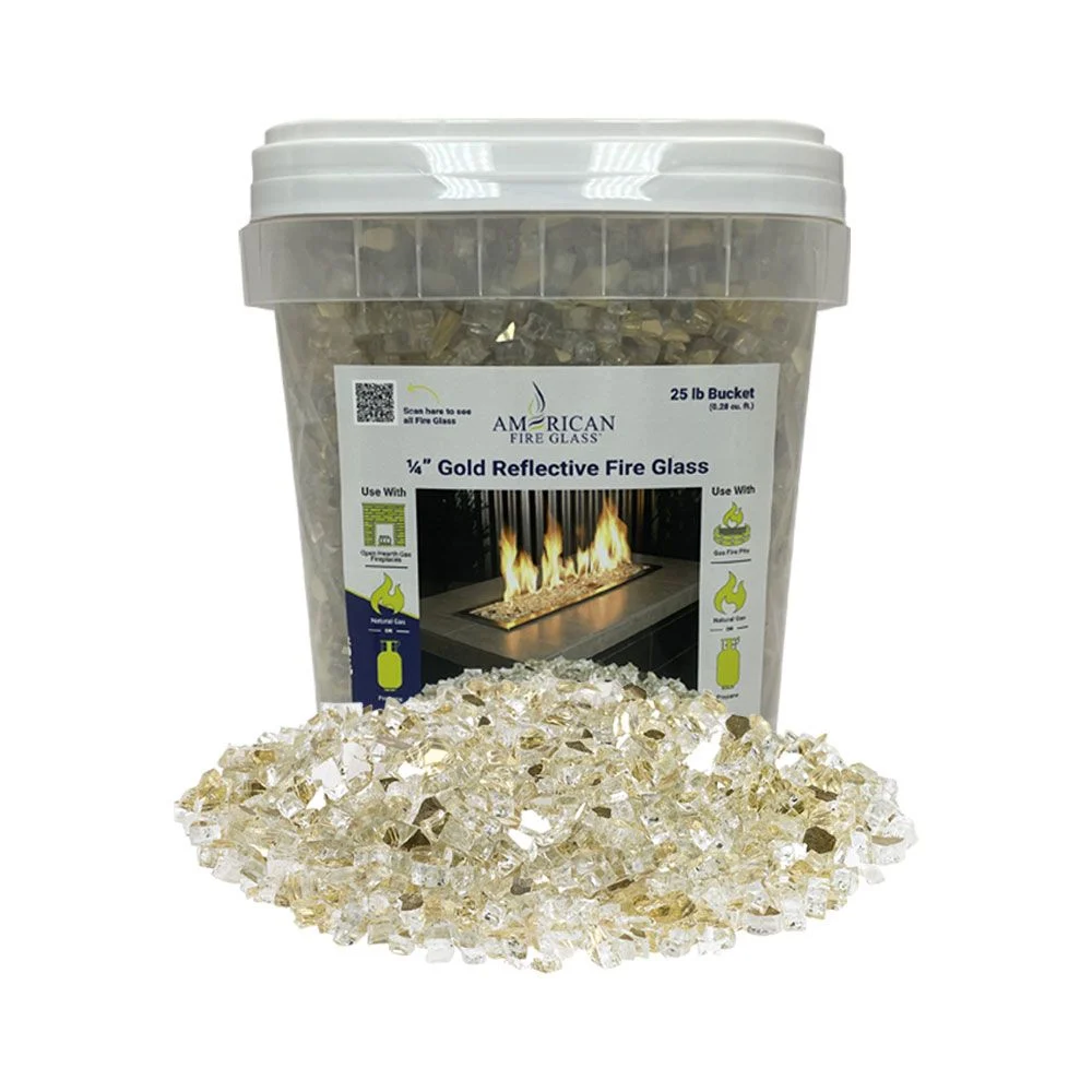 American Fireglass 1/4" Gold Reflective Fire Glass (25 lbs in Bucket)