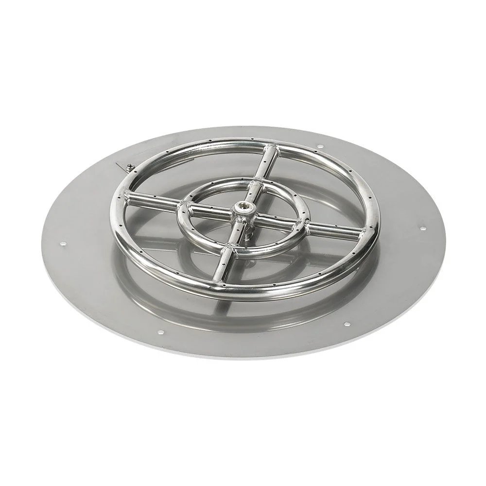 American Fireglass 18" Round Stainless Steel Flat Fire Pit Pan with Natural Gas Match Light Kit (12" Ring)