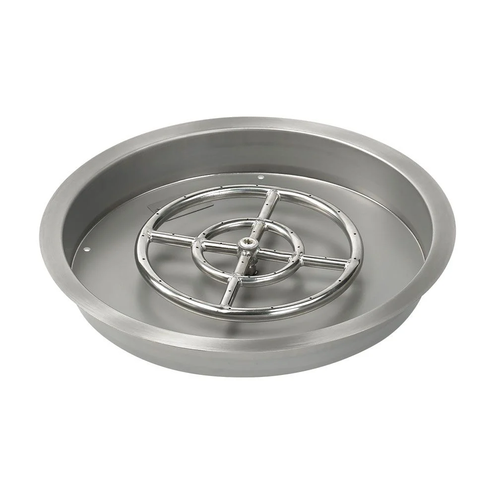 American Fireglass 19" Round Stainless Steel Drop-In Fire Pit Pan with Propane Match Light Kit (12" Ring)