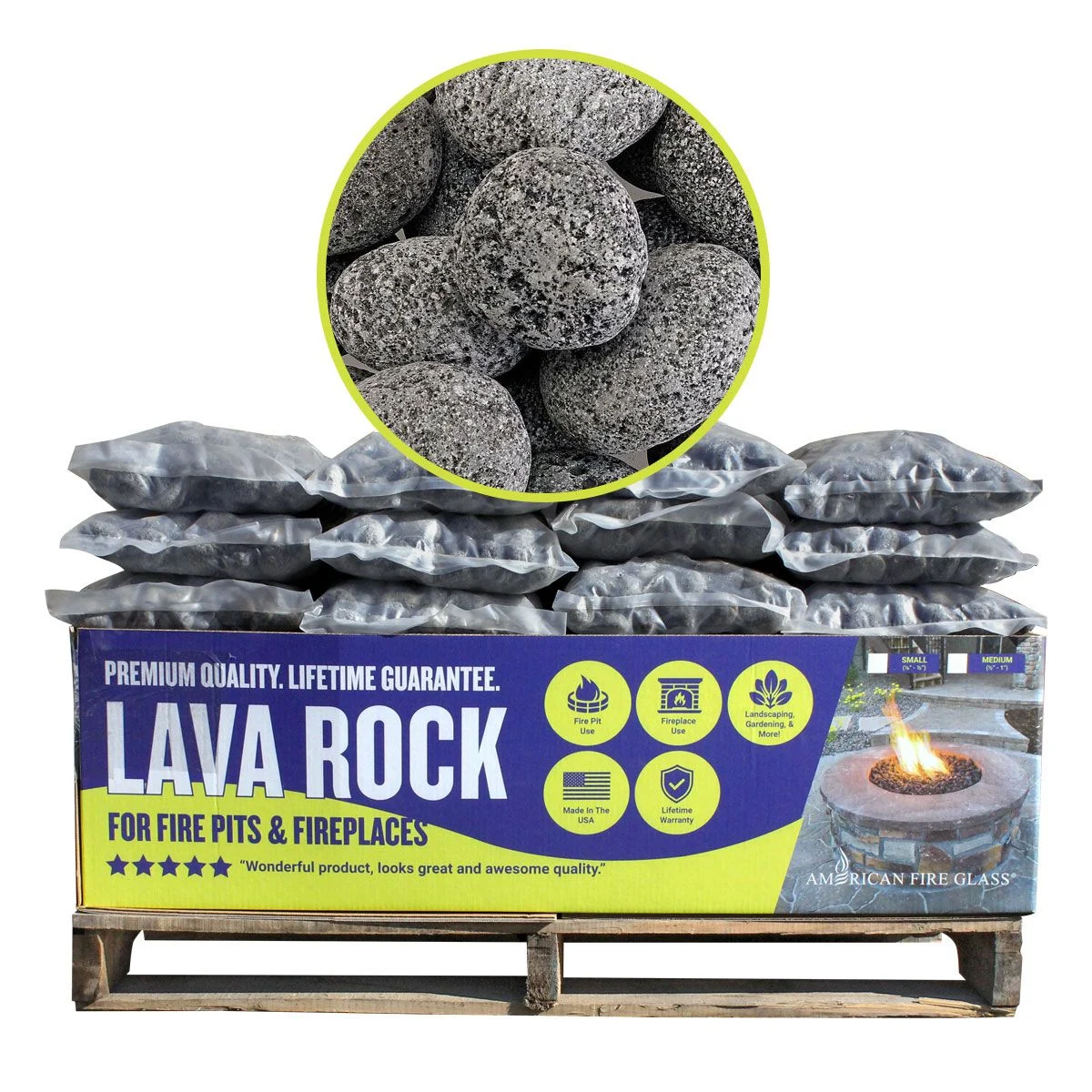 American Fireglass 2" Medium Gray Lava Stone Pallet 60 x 20 lbs Bags
