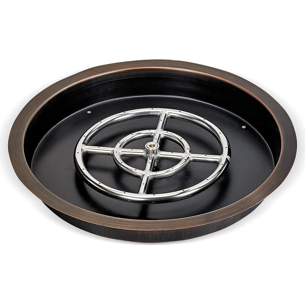 American Fireglass 25" Round Oil Rubbed Bronze Drop-In Fire Pit Pan with 12” Ring Burner