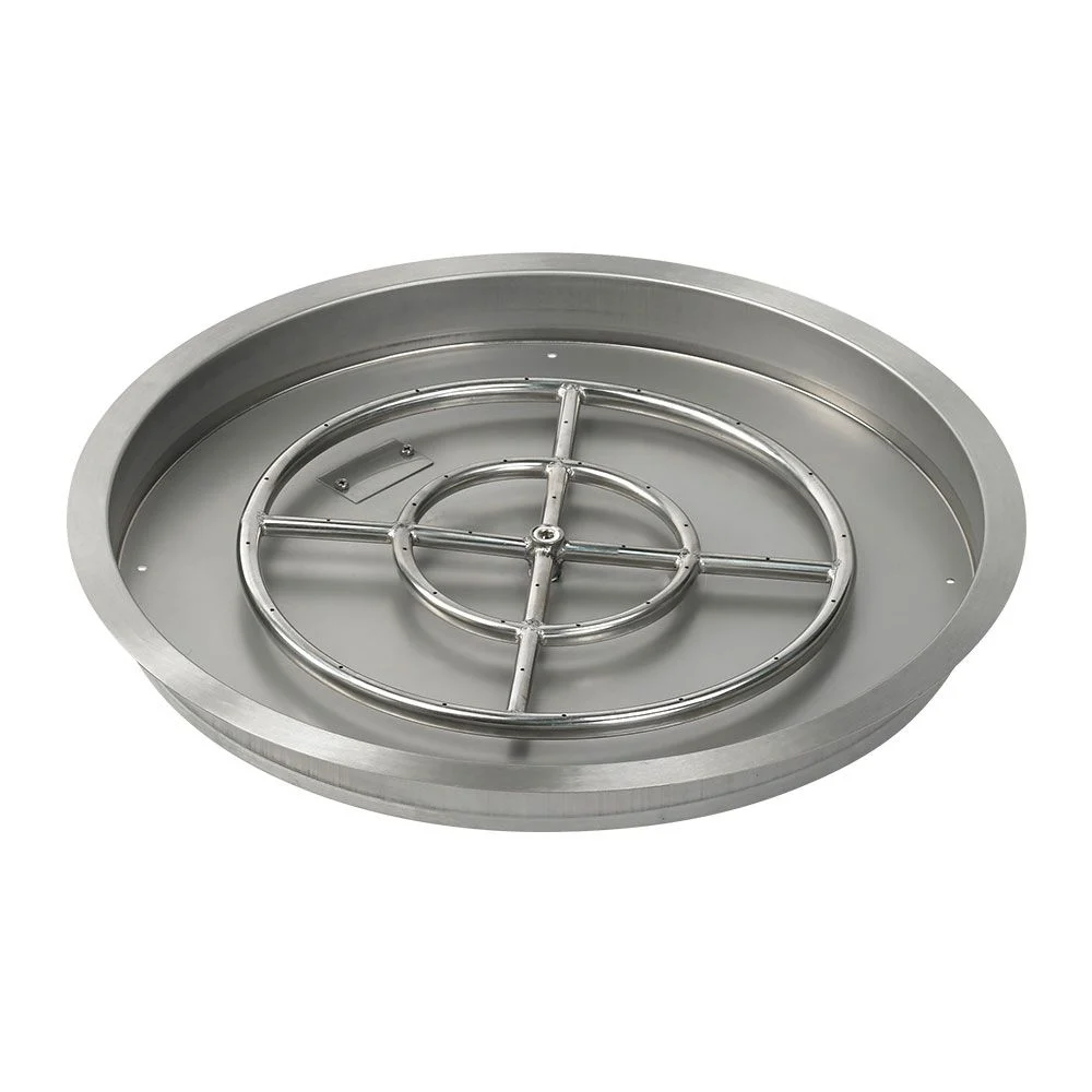 American Fireglass 25" Round Stainless Steel Drop-In Fire Pit Pan with Natural Gas Spark Ignition Kit (18" Ring)