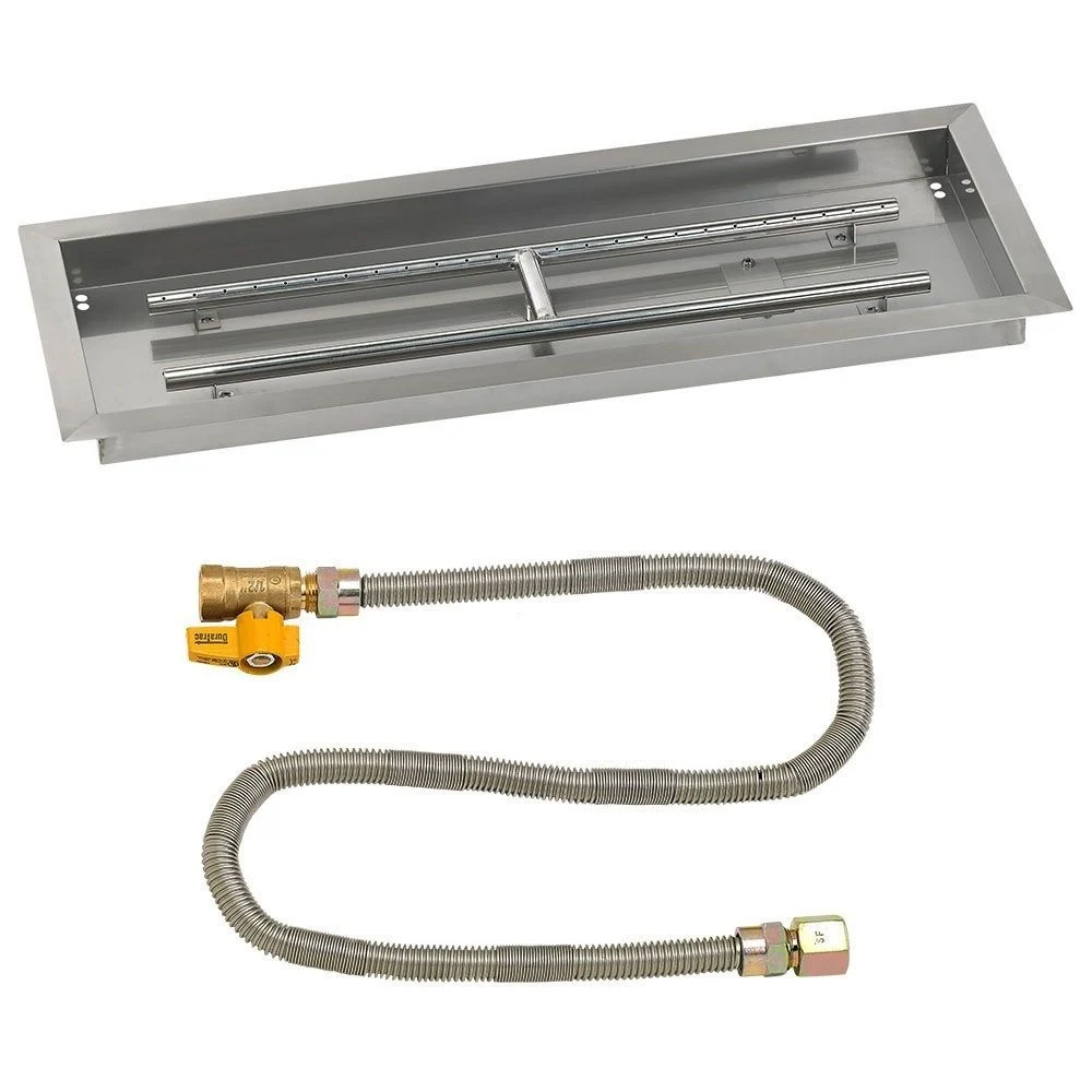 American Fireglass 30" x 10" Rectangular Stainless Steel Drop-In Fire Pit Pan with Propane Match Light Kit