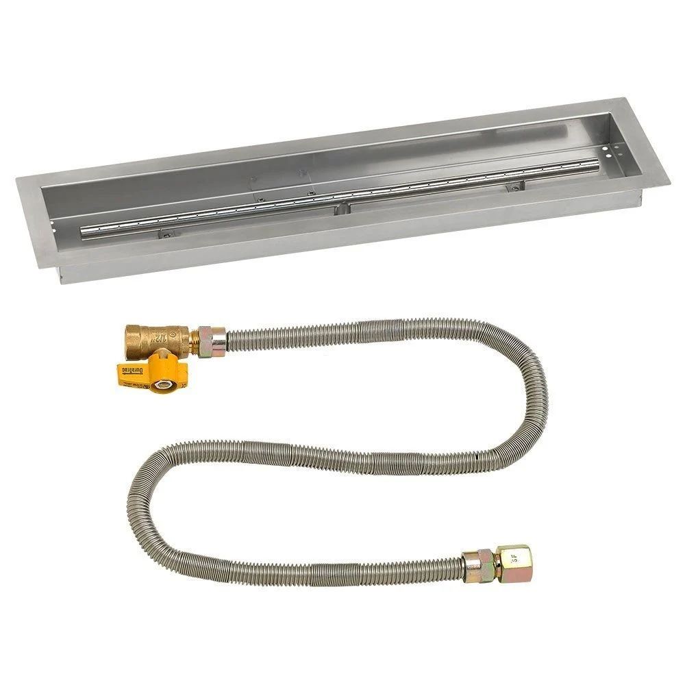 American Fireglass 30"x 6" Linear Stainless Steel Drop-In Fire Pit Pan with Propane Match Light Kit