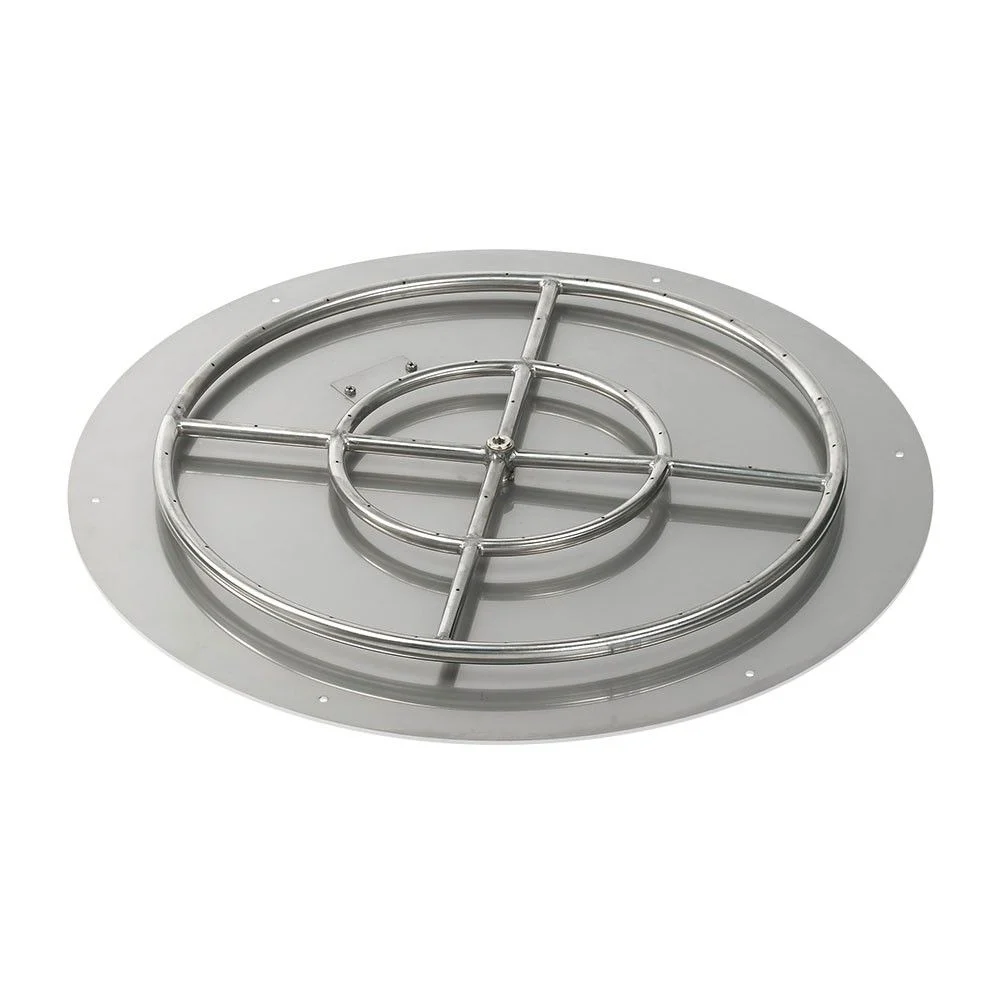 American Fireglass 36" Round Stainless Steel Flat Fire Pit Pan with High Capacity Natural Gas Match Light Kit (24" Ring)