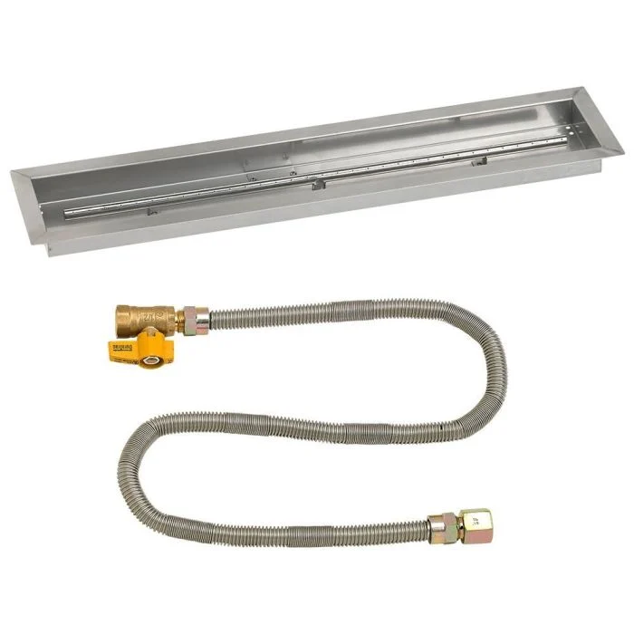American Fireglass 36"x 6" Linear Stainless Steel Drop-In Fire Pit Pan with Propane Match Light Kit