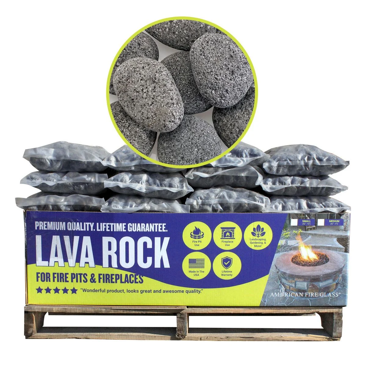 American Fireglass 4" Large Gray Lava Stone Pallet 60 x 20 lbs Bags