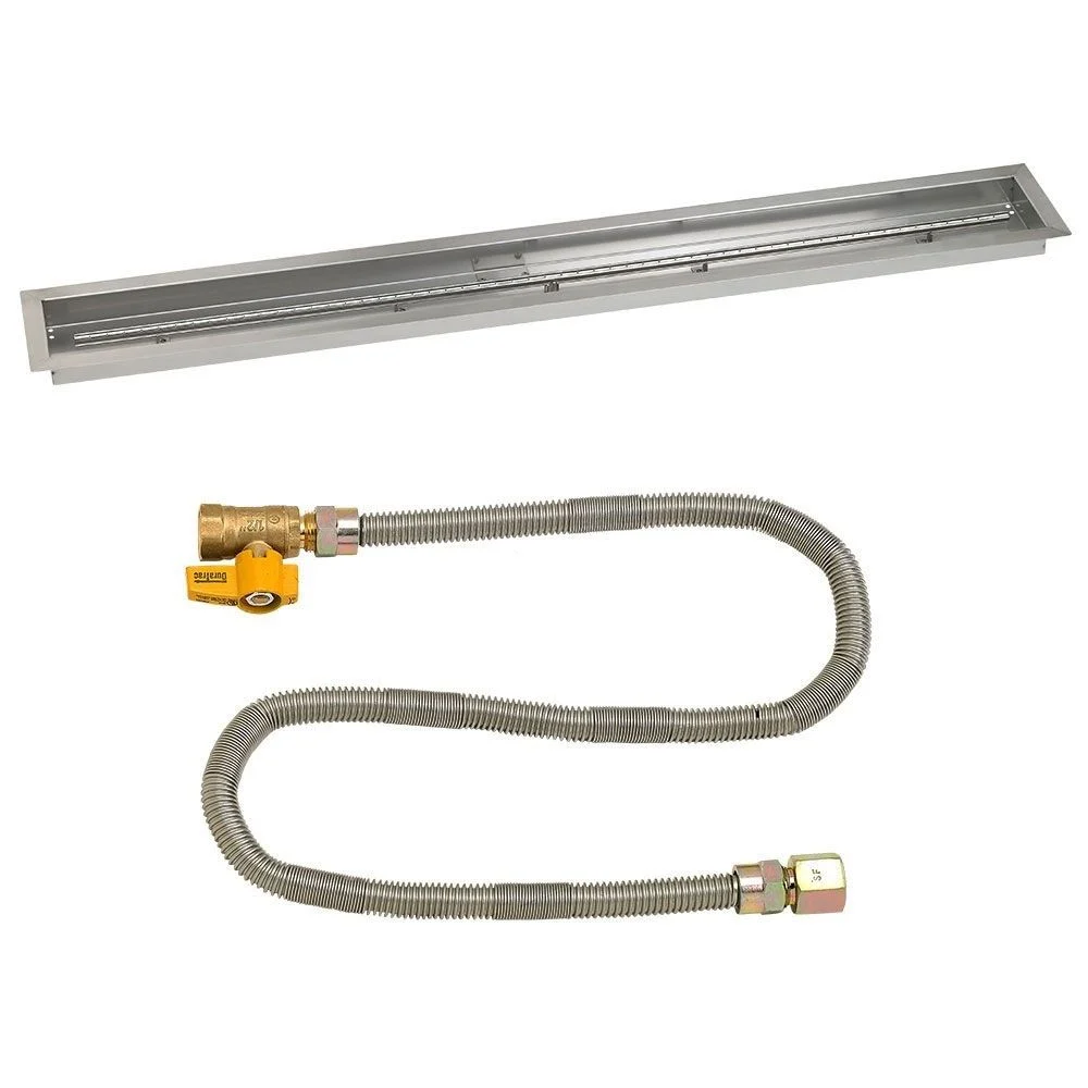 American Fireglass 60"x 6" Linear Stainless Steel Drop-In Fire Pit Pan with Propane Match Light Kit