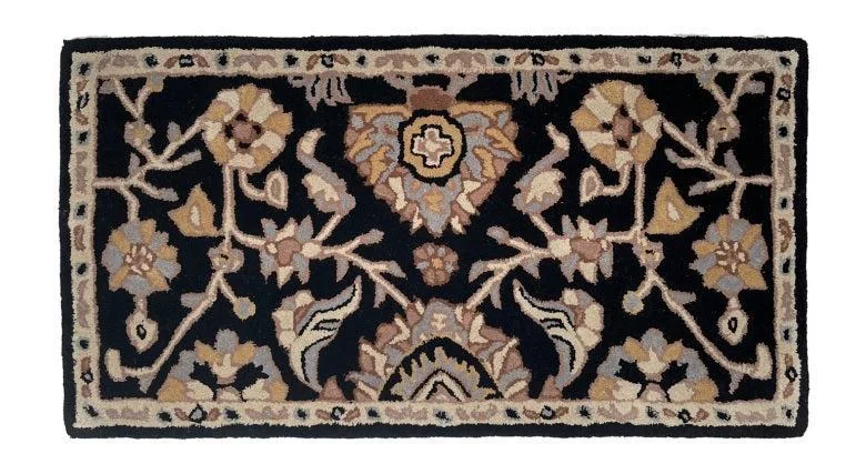 Dagan Industries 22" x 44" Black Floral Hearth Rug