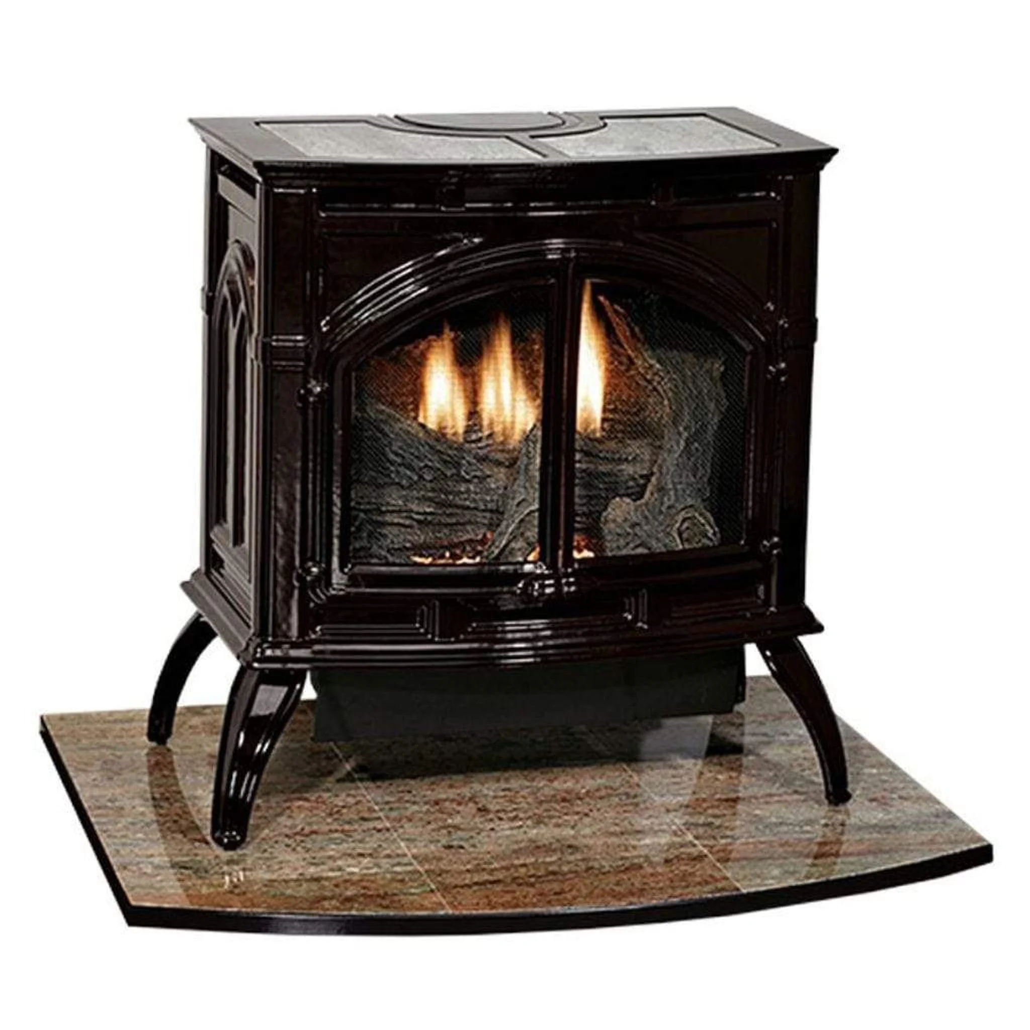 Empire Spirit 28" 25,000 BTU Porcelain Black Finish Intermittent Pilot Control With On/Off Switch, Natural Gas Vent Free Cast Iron Medium Stove