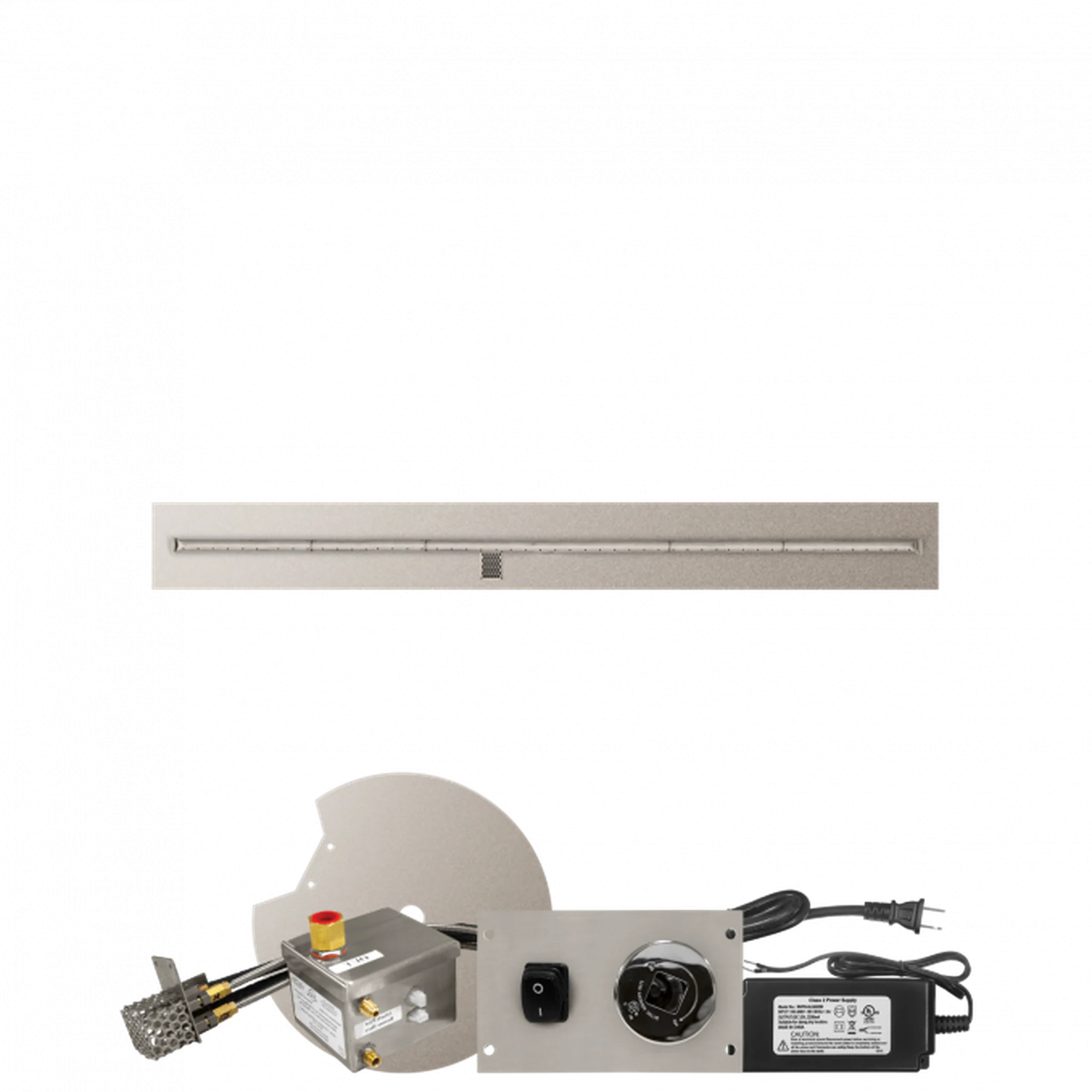 Firegear Stainless Steel Series 72" x 8" Linear Flat Pan Natural Gas Fire Pit T Burner System With All Weather Electronic Ignition System