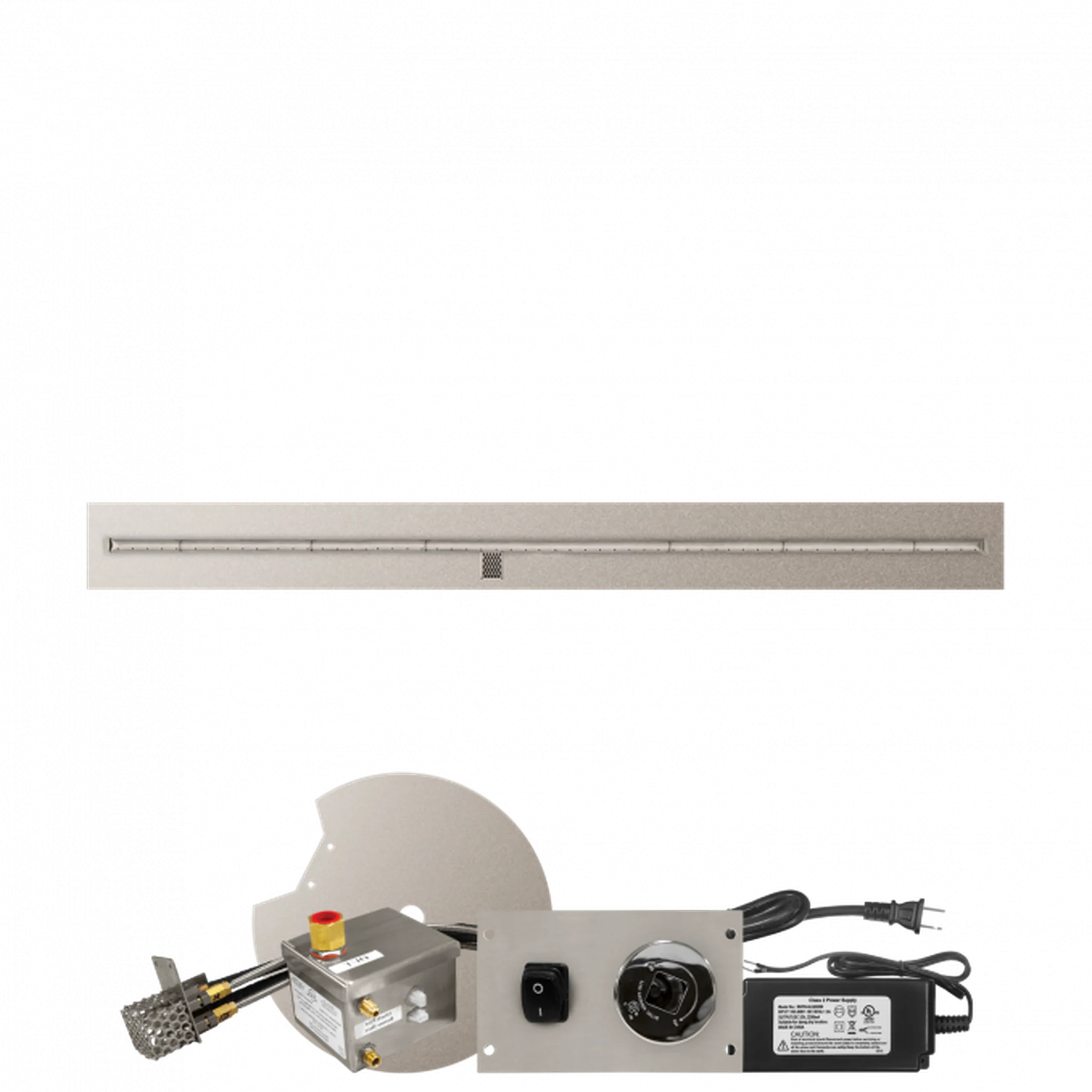Firegear Stainless Steel Series 84" x 8" Linear Flat Pan Propane Gas Fire Pit T Burner System With All Weather Electronic Ignition System