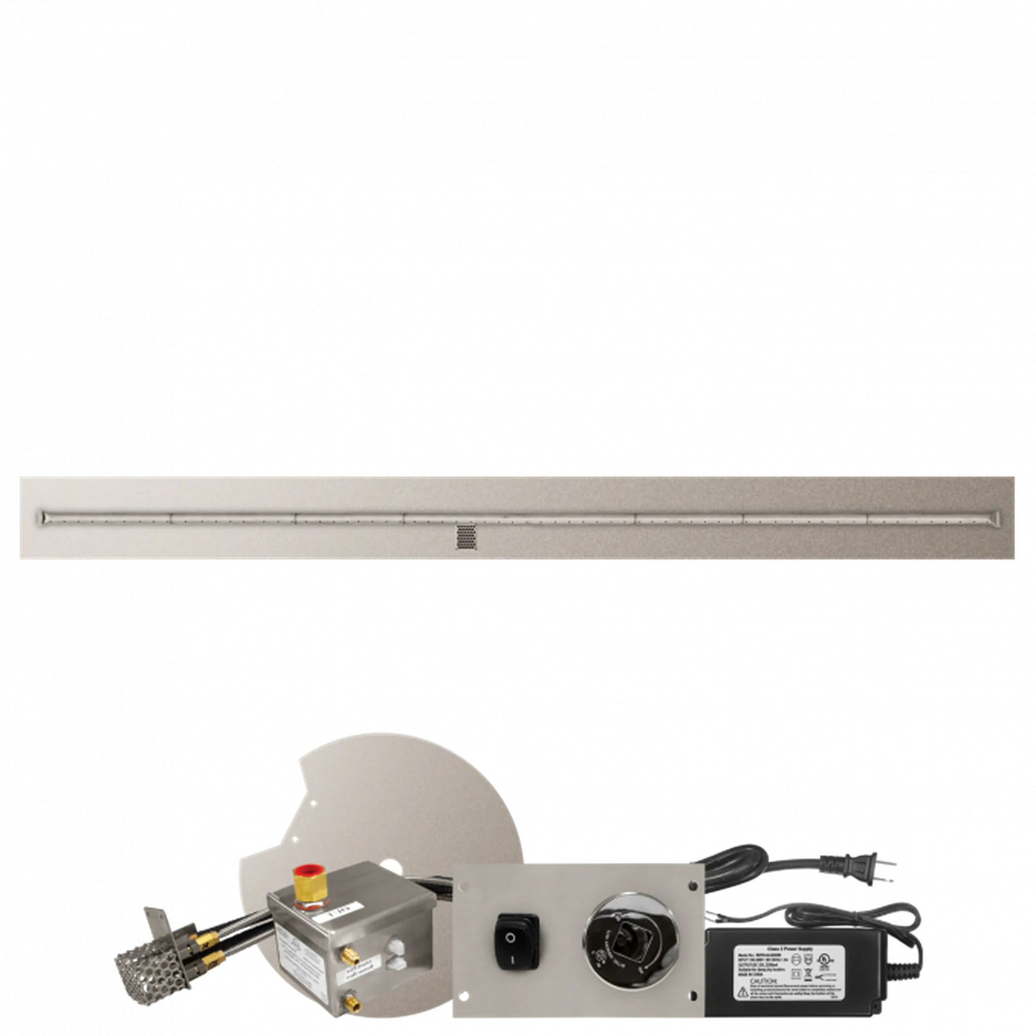 Firegear Stainless Steel Series 96" x 8" Linear Flat Pan Natural Gas Fire Pit T Burner System With All Weather Electronic Ignition System