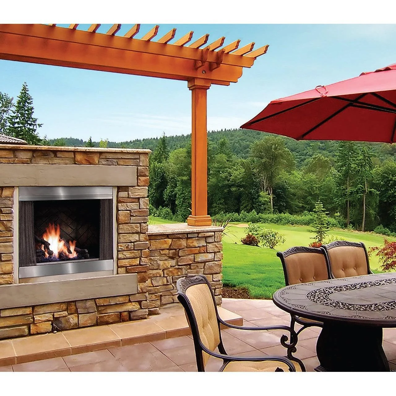 Kingsman OFP42 42" Zero Clearance Stainless Steel, Intermittent Pilot Control Natural Gas Outdoor Fireplace
