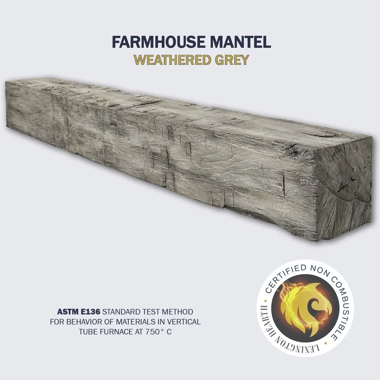 Lexington Hearth Farmhouse 72" Non-Combustible Weathered Gray Mantel Shelf Kit