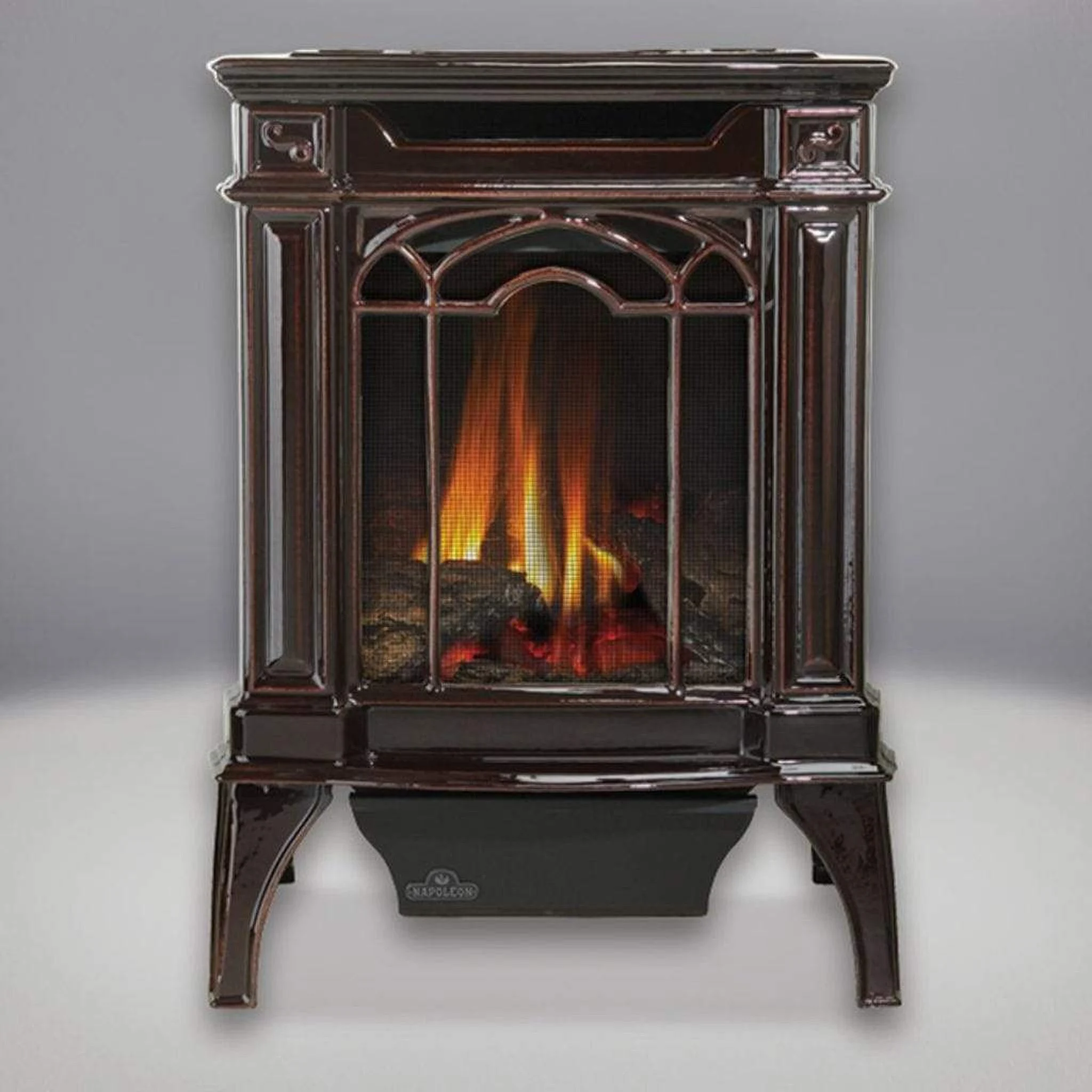 Napoleon Arlington 19" Porcelain Majolica Brown Direct Vent Cast Iron Gas Stove With Electronic Ignition