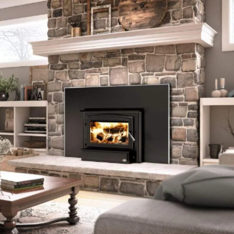 Osburn 1700 Wood Insert With Black Door Overlay, Faceplate, Brushed Nickel Faceplate Trims & Forever Flex Liner Kit