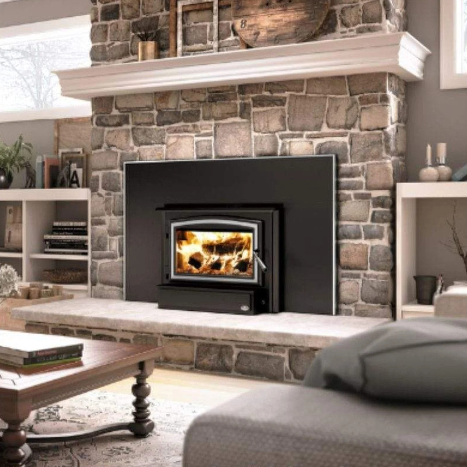 Osburn 1700 Wood Insert With Brushed Nickel Door Overlay, Faceplate & Brushed Nickel Faceplate Trims