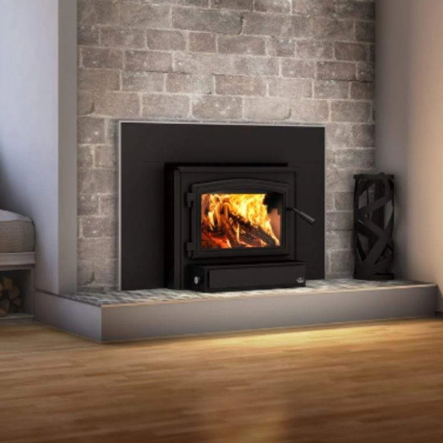 Osburn 2000 Wood Insert With Black Door Overlay, Large Faceplate & Brushed Nickel Faceplate Trims