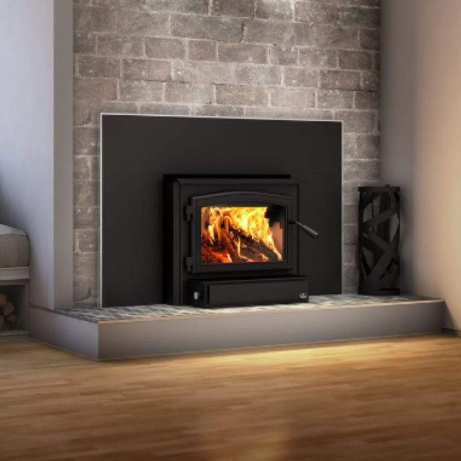 Osburn 2000 Wood Insert With Black Door Overlay, Faceplate & Brushed Nickel Faceplate Trims