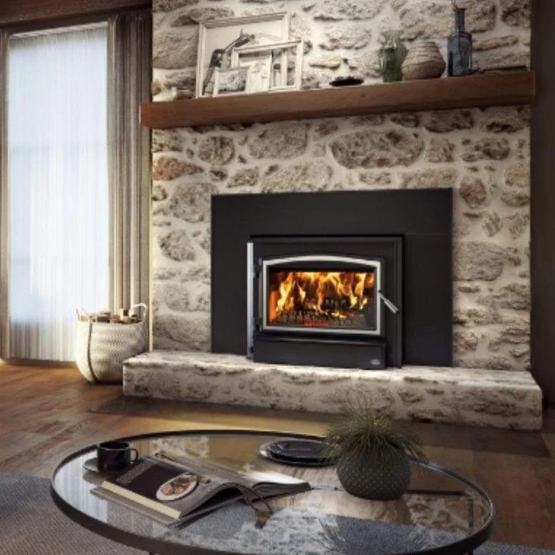 Osburn 3500 Wood Insert With Brushed Nickel Door Overlay, Faceplate, Black Faceplate Trims & Forever Flex Liner Kit