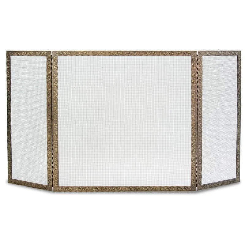 Pilgrim 49" Antique Brass Bay Branch Embossed Tri-Panel Screen