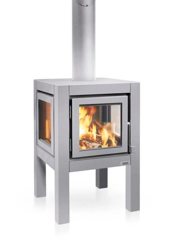 RB73 Quaruba L MOBILE 4-Sided Glass Matte Stainless Steel Wood-Burning Outdoor Fireplace